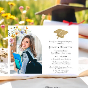 Boho Colorful Wildflower Graduation Party Photo  Invitation