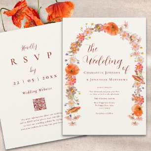 Boho Colorful Wildflower Wedding QR Code Invitation