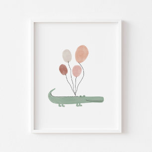 Boho colour alligator with balloons poster