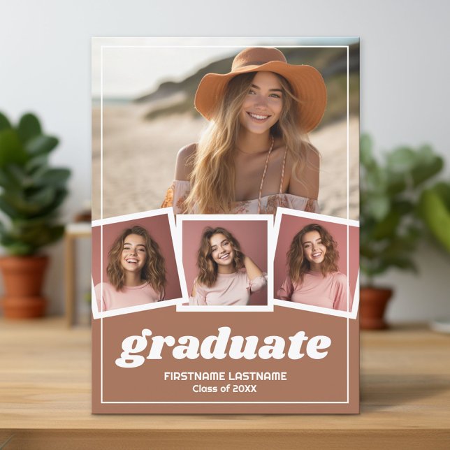 Boho Colour Graduation Party with 4 Photos Invitation (Custom Graduation Announcement and Invitation)