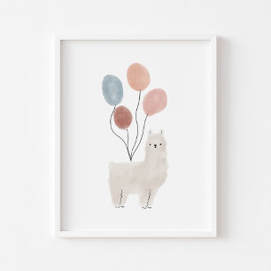 Boho colour Lama with balloons poster