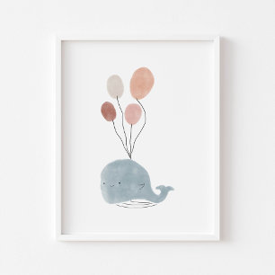Boho coloured baby whale with balloons poster