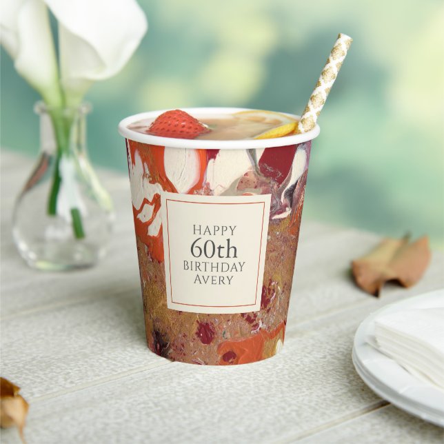 Boho Colourful Abstract 60th Birthday Party Paper Cups (Insitu)