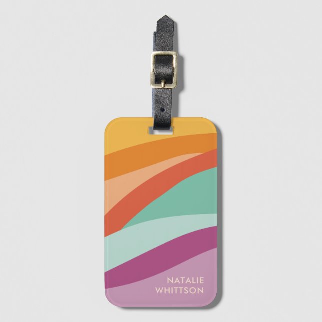 Boho Colourful Abstract Retro Name Luggage Tag (Front Vertical)