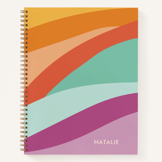 Boho Colourful Abstract Retro Name Notebook (Front)