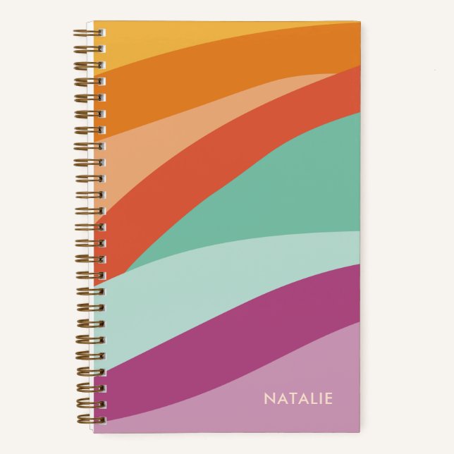 Boho Colourful Abstract Retro Name Notebook (Front)