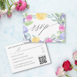 Boho Colourful Floral Watercolor Wedding RSVP