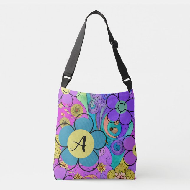 Boho Colourful Flower Print Crossbody Bag (Front)