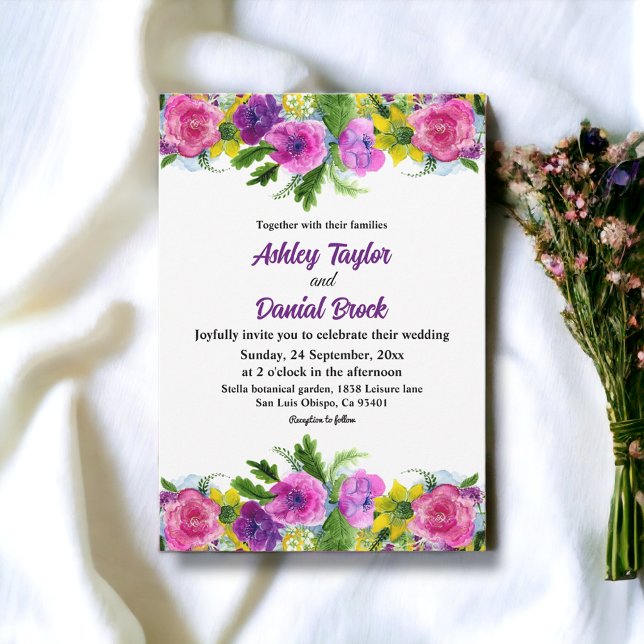 Boho Colourful Flowers Botanical Floral Wedding Invitation (Creator Uploaded)