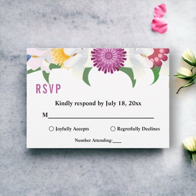 Boho Colourful Flowers Modern Spring Floral Weddin RSVP Card (Creator Uploaded)