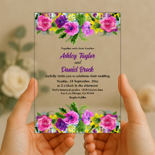 Boho Colourful Flowers Summer Floral Wedding Acrylic Invitations