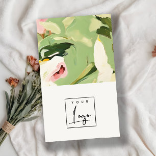 Boho Colourful Green Pink Painted Floral Logo Business Card