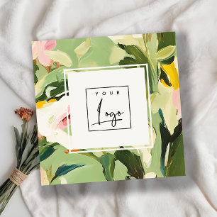 Boho Colourful Green Pink Painted Floral Logo Square Business Card