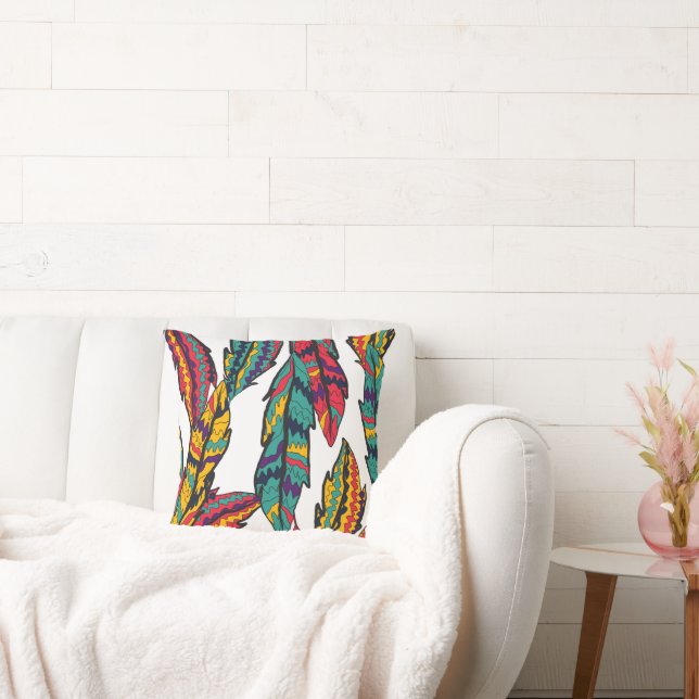 boho colourful leaves pattern cushion (Couch)