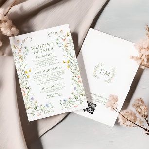 Boho Colourful Meadow Floral Wedding Details Cards
