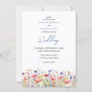 Boho colourful meadow wild flowers wedding invitation