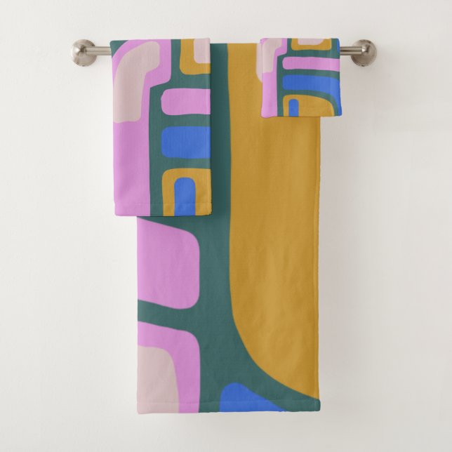 Boho Colourful Modern Abstract Shapes Pattern Bath Towel Set (Insitu)