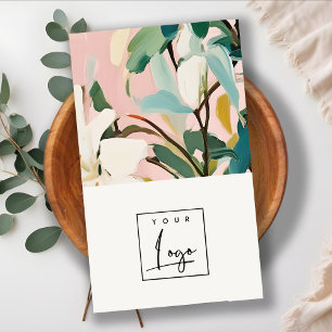 Boho Colourful Pink Teal Green Painted Floral Logo Business Card