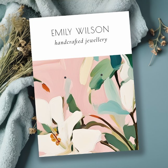 Boho Colourful Pink Teal Painted Floral Earring Business Card (Creator Uploaded)