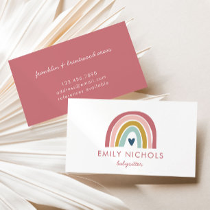 Boho Colourful Rainbow Pink Blush Navy Babysitter Business Card