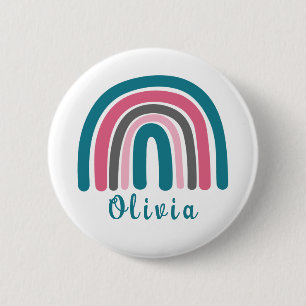 Boho Colourful Rainbow With Personalised Name  6 Cm Round Badge