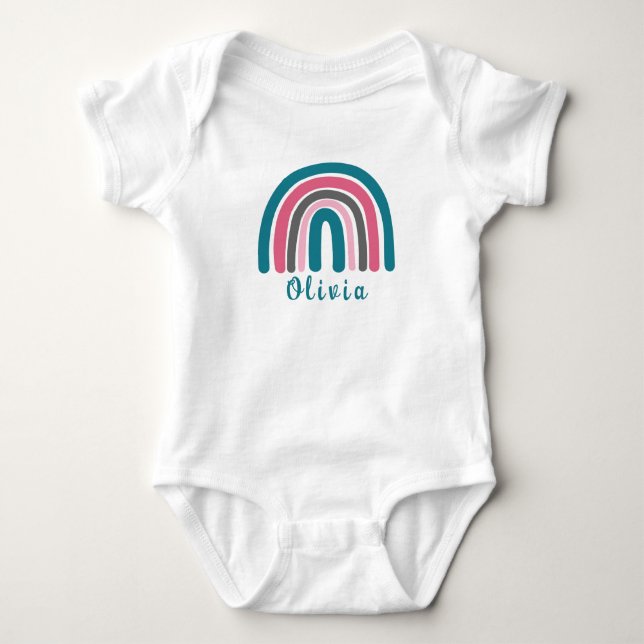 Boho Colourful Rainbow With Personalised Name  Baby Bodysuit (Front)