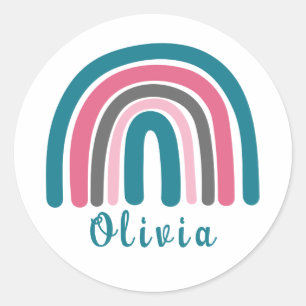Boho Colourful Rainbow With Personalised Name  Classic Round Sticker
