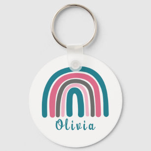 Boho Colourful Rainbow With Personalised Name Key Ring