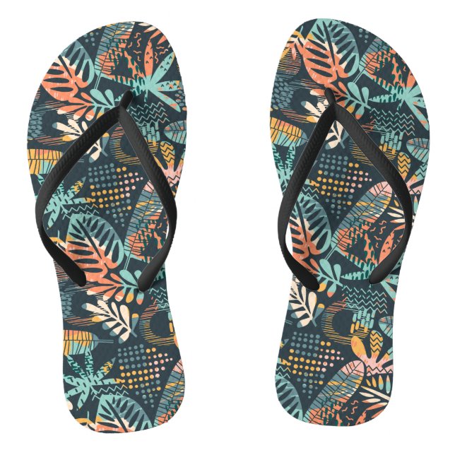 Boho Colourful Tropical Leaves Jandals (Footbed)