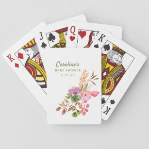 Boho Colourful Watercolor Floral Baby Shower Custo Playing Cards