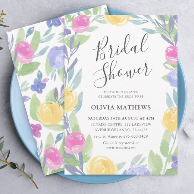 Boho Colourful Watercolor Rose Bridal Shower Invitation (Creator Uploaded)