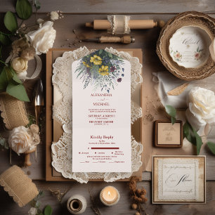 Boho Colourful Watercolor Wildflower Wedding All In One Invitation