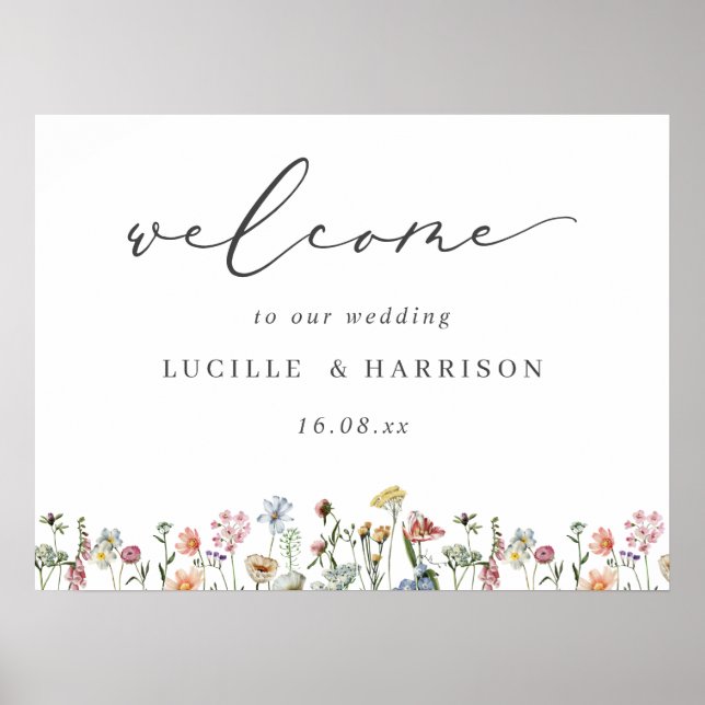 Boho Colourful Wild Flowers Wedding Welcome Poster (Front)