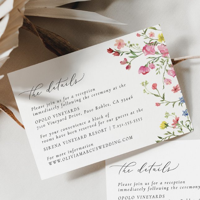 Boho Colourful Wildflower Fairytale Wedding Detail Enclosure Card (Front)