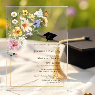 Boho Colourful Wildflower Graduation Party Photo  Acrylic Invitations