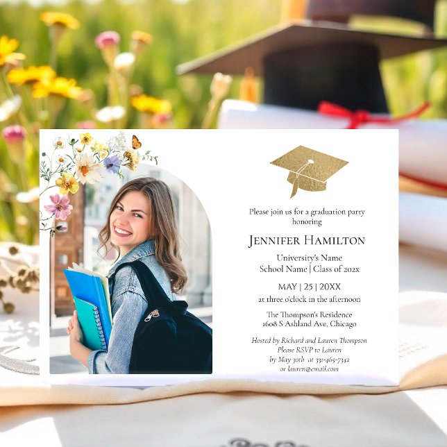 Boho Colourful Wildflower Graduation Party Photo  Invitation (Creator Uploaded)