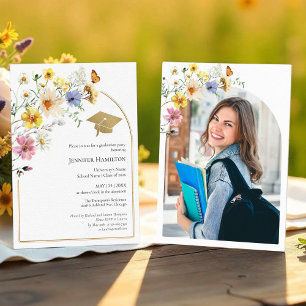 Boho Colourful Wildflower Graduation Party Photo Invitation