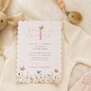 Boho Colourful Wildflowers Butterfly 1st Birthday  Invitation