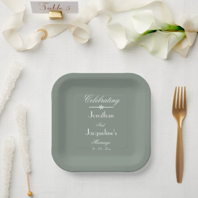 Boho Cool Sage Green White Rustic Chic Wedding  Paper Plate (Wedding)