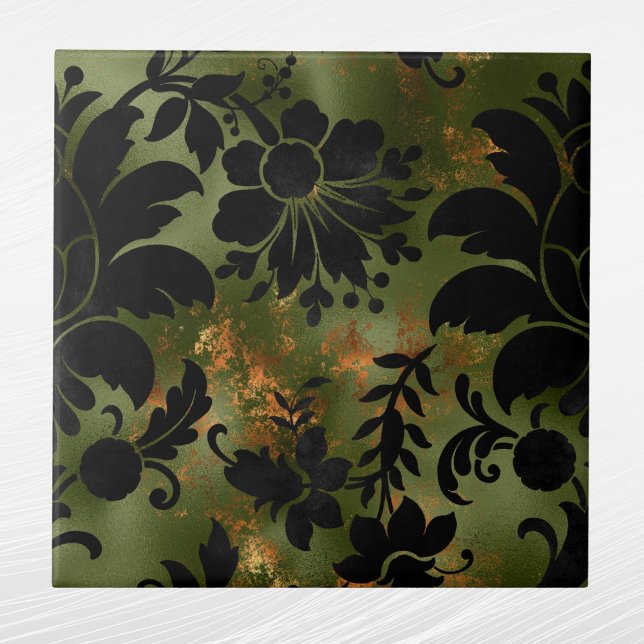 Boho Copper Black Green Floral Tile (Creator Uploaded)