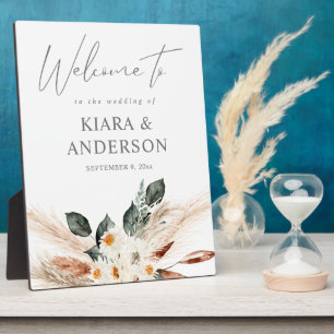 Boho Copper Pampas & Beige Floral Welcome Plaque