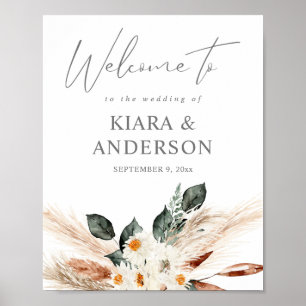 Boho Copper Pampas Beige Floral Welcome Sign