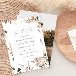 Boho Copper & Pampas & Floral Save the Date Photo Invitation<br><div class="desc">Get your guests in the mood for your wedding with this boho bohemian copper leaf,  pampas grass,  beige floral save the date photo invitation. See our boho bohemian collections for more boho save the dates.</div>