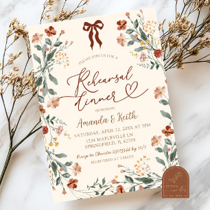 Boho Coquette Bow Wildflower Rehearsal Dinner Invitation