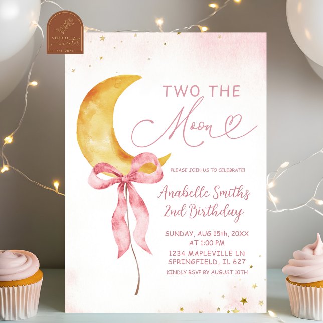 Boho Coquette Moon Pink Boho Girl 2nd Birthday Invitation (Creator Uploaded)