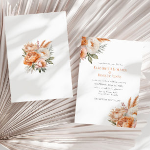 Boho Coral Flowers Summer Wedding Invitation