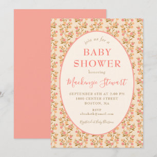 Boho Coral Pink Floral Baby Shower Invitation