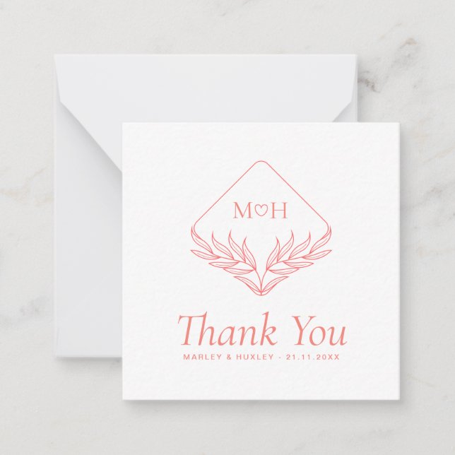 Boho Coral Pink White Budget Thank You Card (Front)
