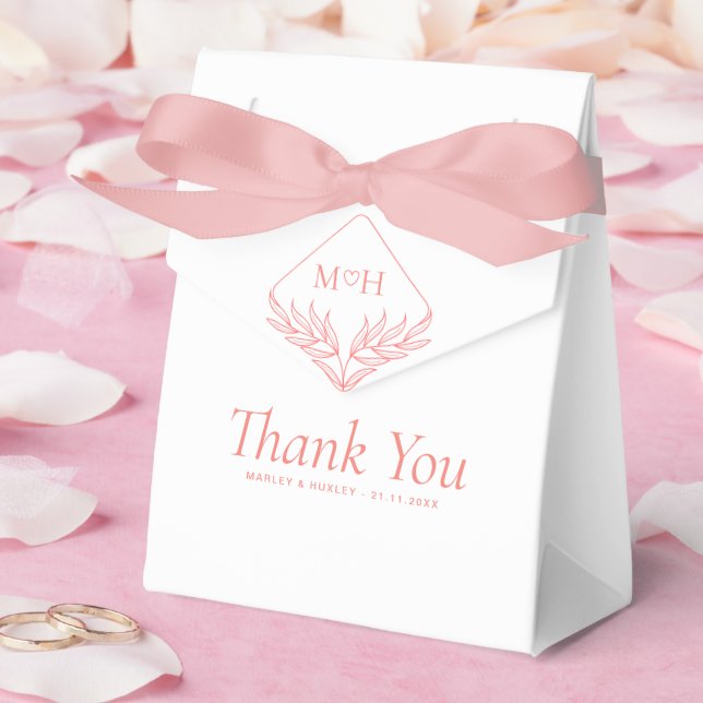 Boho Coral Pink White Monogram Wedding Gift Favour Box (Wedding)