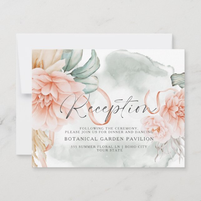 BOHO Coral Rose Flowers Watercolor Reception (Front)